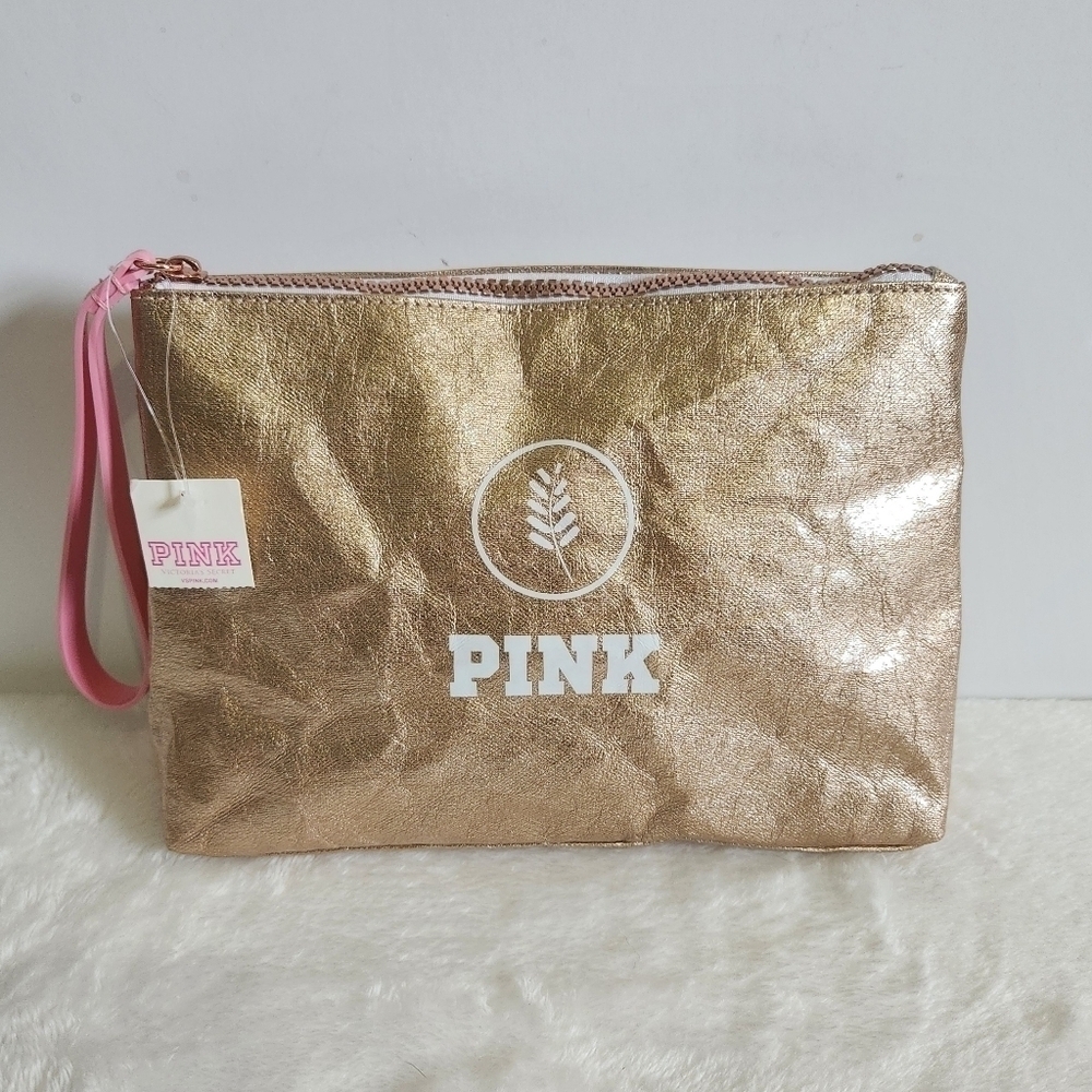 Pink Victoria's Secret VS Oat Collection Beauty Makeup Bag Metallic Rose Gold